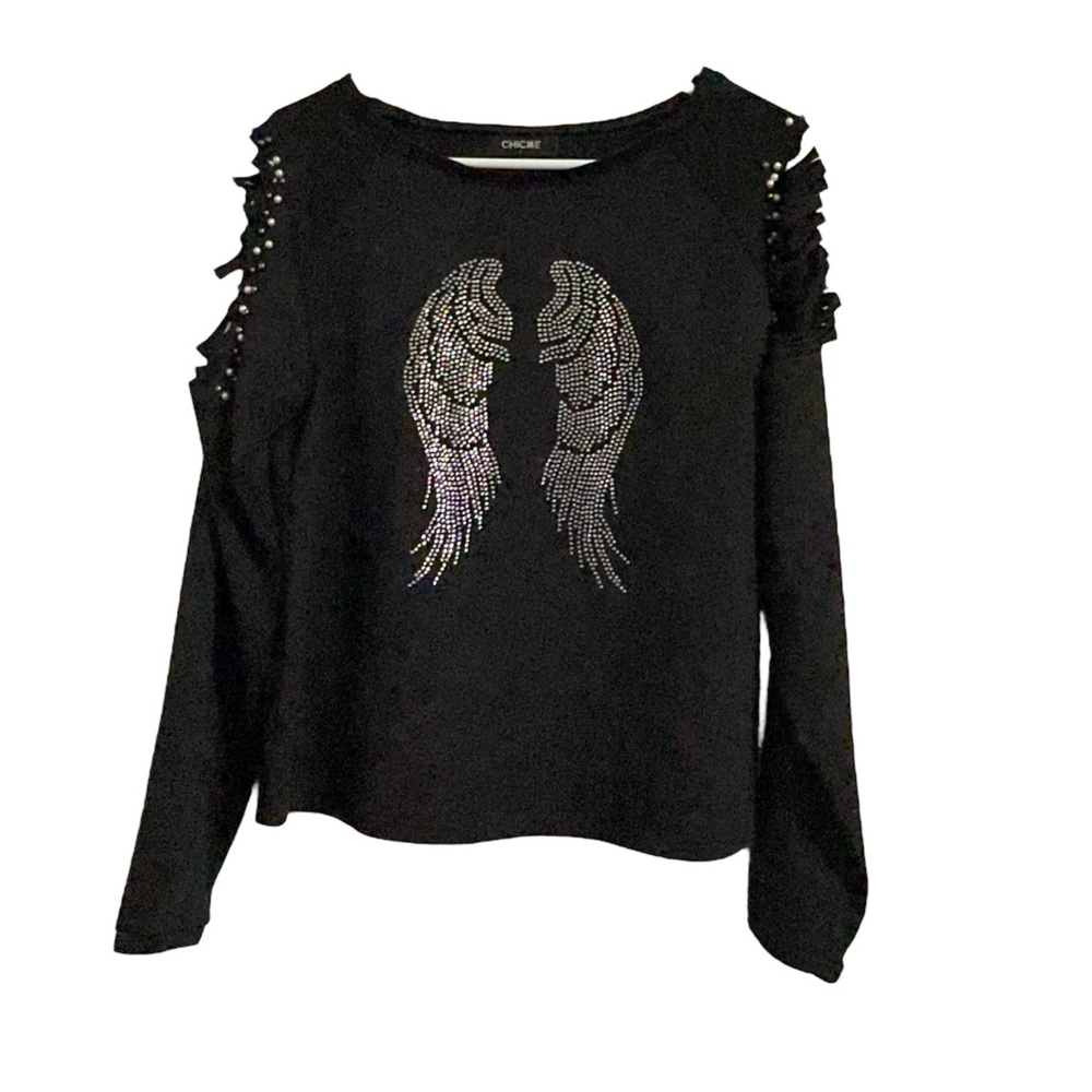 Chicme Black Angel Wing Embellished Top - L
